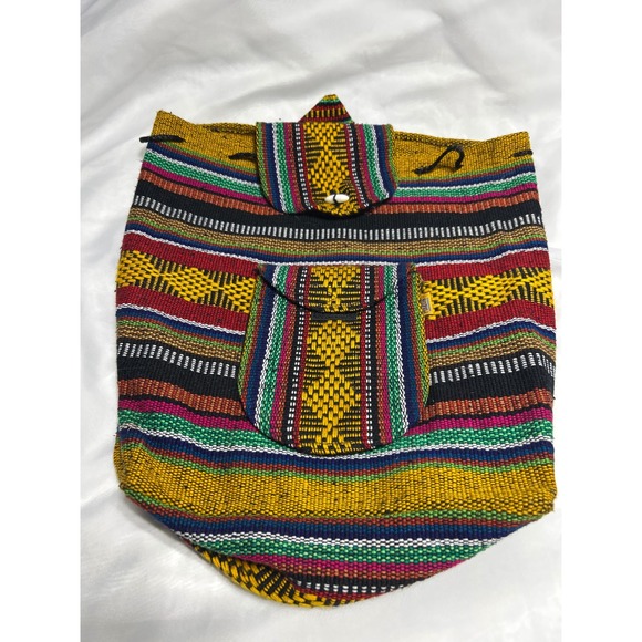 Pinzon Colorful Woven Drawstring Backpack Bag Travel Hiking Boho - Picture 1 of 7